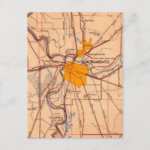 Cartão Postal Mapa Vintage da Califórnia em Sacramento