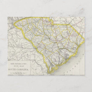 Cartão Postal Mapa Vintage da Carolina do Sul (1889)