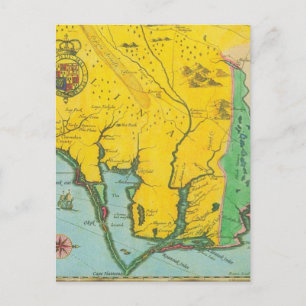Cartão Postal Mapa Vintage da Costa Carolina