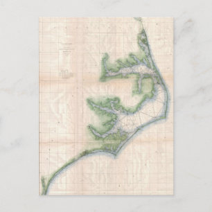 Cartão Postal Mapa Vintage da Costa da Carolina do Norte (1875)