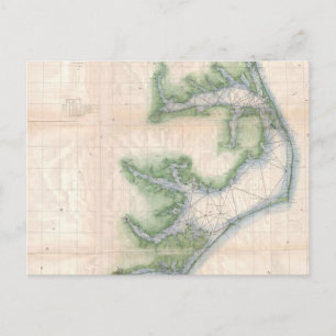 Cartão Postal Mapa Vintage da Costa da Carolina do Norte (1875)