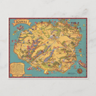 Cartão Postal Mapa Vintage da Ilha de Kauai