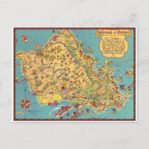 Cartão Postal Mapa Vintage da Ilha de Oahu
