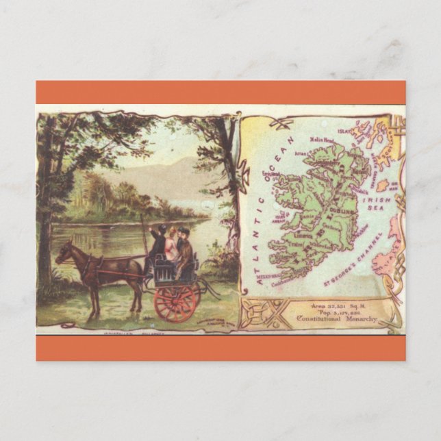 Cartão Postal Mapa Vintage da Irlanda (Frente)