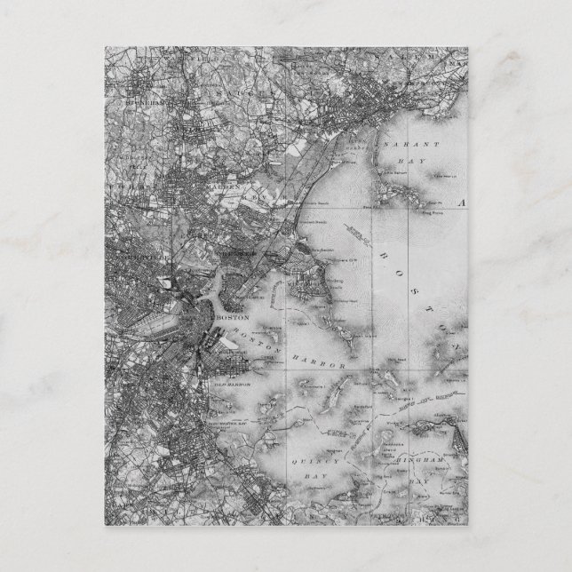 Cartão Postal Mapa Vintage de Boston (Frente)
