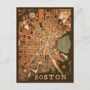 Cartão Postal Mapa Vintage de Boston Massachusetts, Mapa do Bost