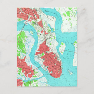 Cartão Postal Mapa Vintage de Charleston na Carolina do Sul (195