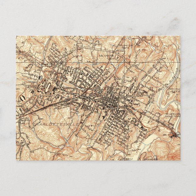 Cartão Postal Mapa Vintage de Charlottesville Virginia (1960) (Frente)
