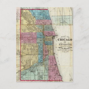 Cartão Postal Mapa Vintage de Chicago (1869)