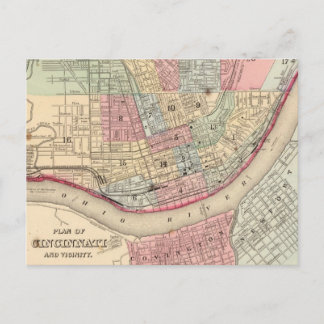Cartão Postal Mapa Vintage de Cincinnati (1780)