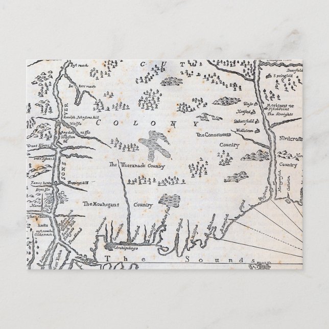 Cartão Postal Mapa Vintage de Connecticut (Frente)