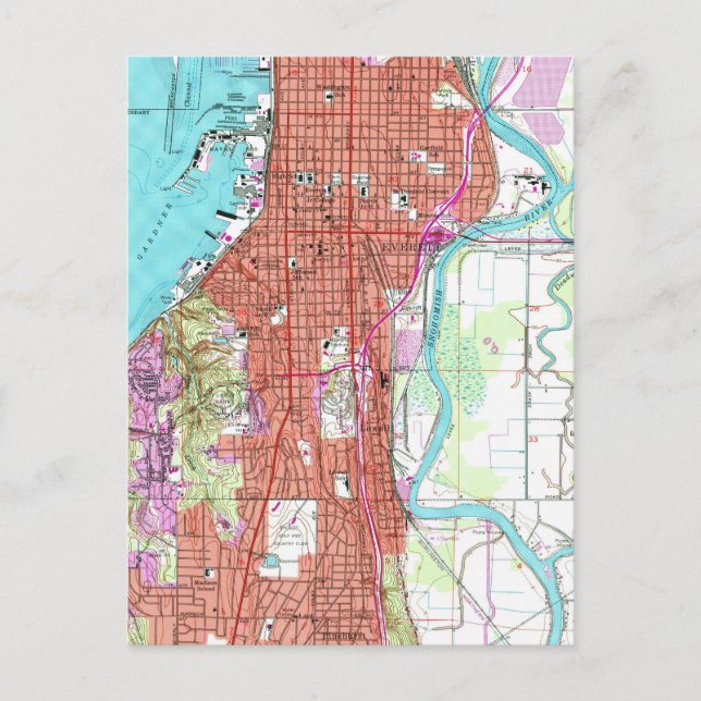 Cartão Postal Mapa Vintage de Everett Washington (1953) (Frente)