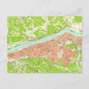 Cartão Postal Mapa Vintage de Huntington West Virginia (1957)
