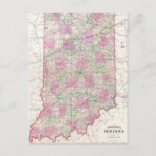 Cartão Postal Mapa Vintage de Indiana (1864) (Frente)