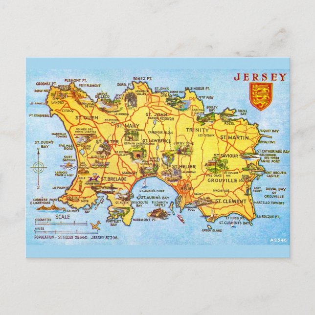 Cartão Postal Mapa Vintage de Jersey (Frente)