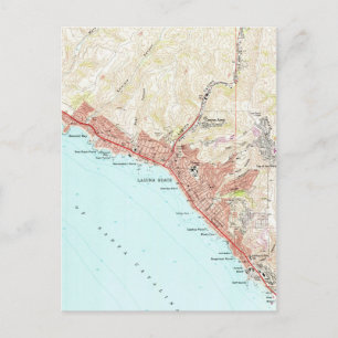 Cartão Postal Mapa Vintage de Laguna Beach California (1965)