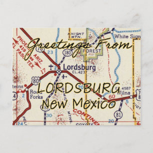Cartão Postal Mapa Vintage de Lordsburg NM