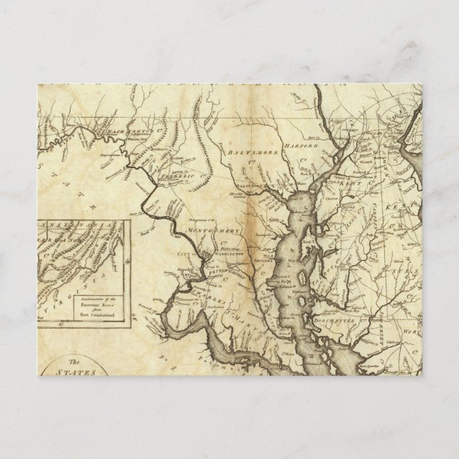 Cartão Postal Mapa Vintage de Maryland (1796) (Frente)
