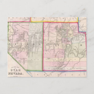 Cartão Postal Mapa Vintage de Nevada e Utah (1866)