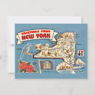 Cartão Postal Mapa Vintage de Nova York 