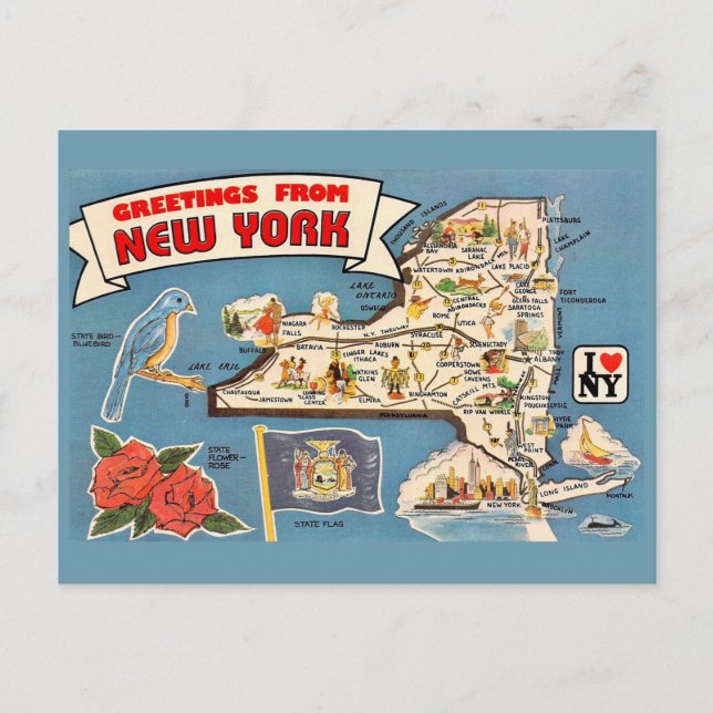 Cartão Postal Mapa Vintage de Nova York  (Frente)