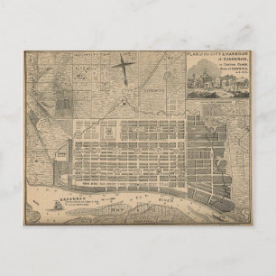 Cartão Postal Mapa Vintage de Savannah Georgia (1818)