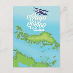 Cartão Postal Mapa vintage do Cayo Coco Cuba.