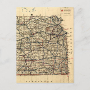 Cartão Postal Mapa Vintage do Kansas (1884)