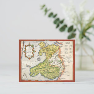 Cartão Postal Mapa Vintage do País de Gales e Anglesey 1579