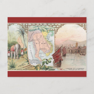 Cartão Postal Mapa Vintage do Sião Tailândia