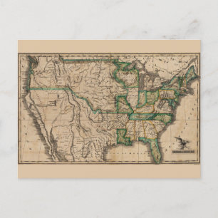 Cartão Postal Mapa Vintage dos Estados Unidos da América (1823)