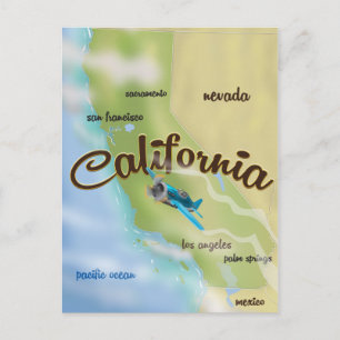 Cartão Postal Mapa vintage e pôster de viagem da Califórnia EUA