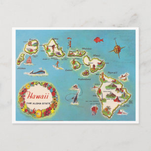 Cartão Postal Mapa Vintage Havaiano