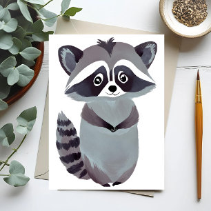 Cartão Postal Mapache Respeitoso Aquarela de Animal Fofo