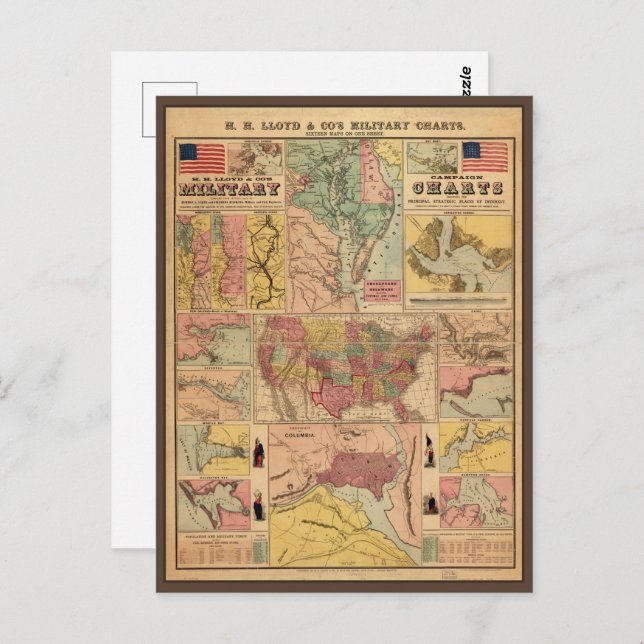 Cartão Postal Mapas Estratégicos Militares da Guerra Civil Vinta (Frente/Verso)