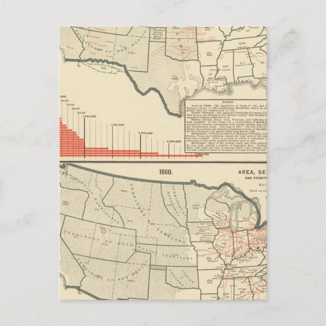 Cartão Postal Mapas litográficos de duas cores dos Estados Unido (Frente)