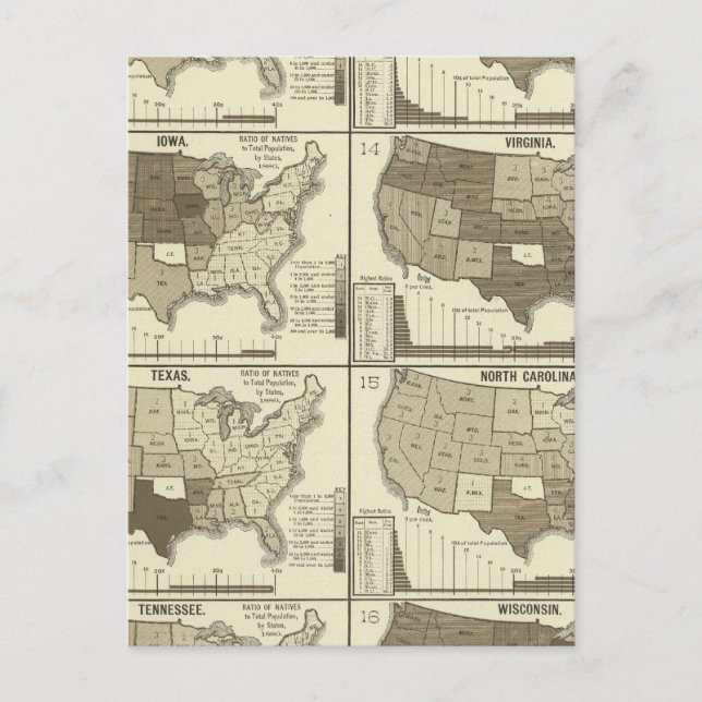 Cartão Postal Mapas litográficos dos Estados Unidos (Frente)