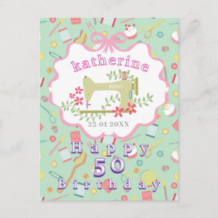 Cartão Postal Máquina de Costura de Aniversário de Costureira Ro