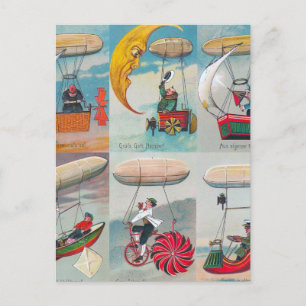 Cartão Postal máquinas aéreas steampunk engraçadas invenções mal