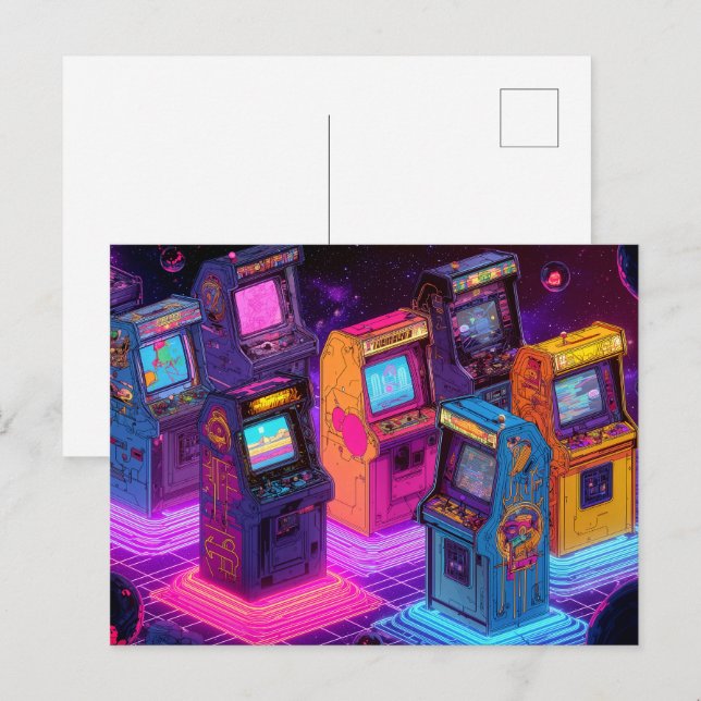 Cartão Postal Máquinas de Arcade Retrô (Frente/Verso)
