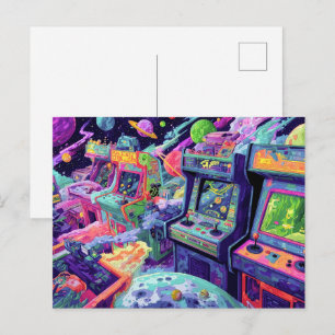 Cartão Postal Máquinas de Arcade Retrô no Espaço