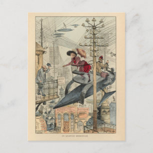 Cartão Postal Máquinas Voadoras Futuristas Vintage Arte Colorida