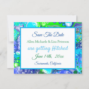 Cartão Postal Marble Blue Green Pour Paint.Weding Save the Date