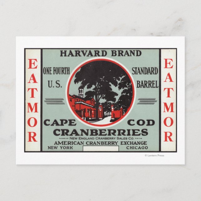 Cartão Postal Marca de Capcod Harvard Eatmor Cranberry (Frente)