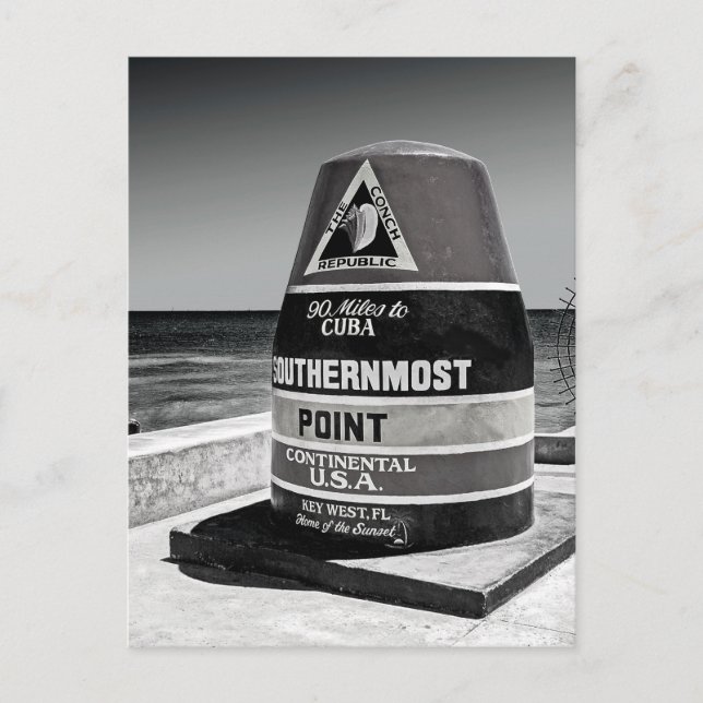 Cartão Postal Marcador de Distância Mais ao Sul de Key West para (Frente)