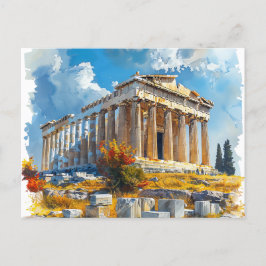 Cartão Postal Marcas Viagem de Aquarela da Acrópole Grega