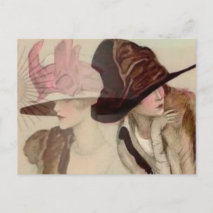Cartão Postal Marcello Dudovich Young Girls in Hats Illustration