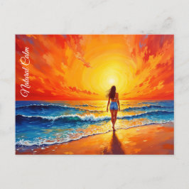 Cartão Postal Marcha tranquila poente do sol arte brilhante do o