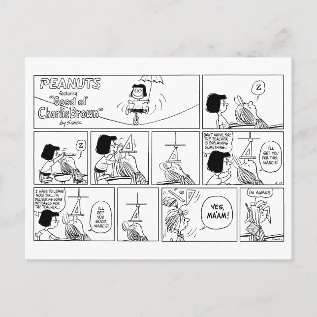 Cartão Postal Marcie & Peppermint Patty Na Sala De Aula (Frente)