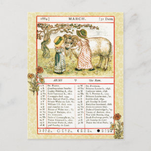 Cartão Postal Março de 1884 Almanac.  Aries, A Ram